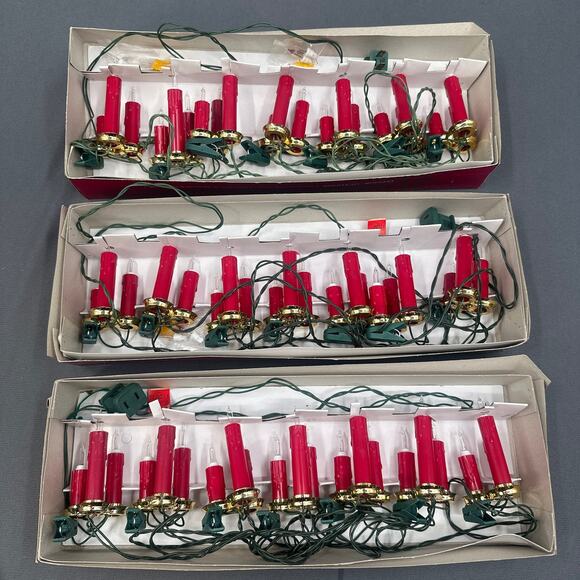 VTG Christmas Cluster Lights Lot of 3 Red Candle Clip Sets Retro Kitsch Holiday - Picture 1 of 15
